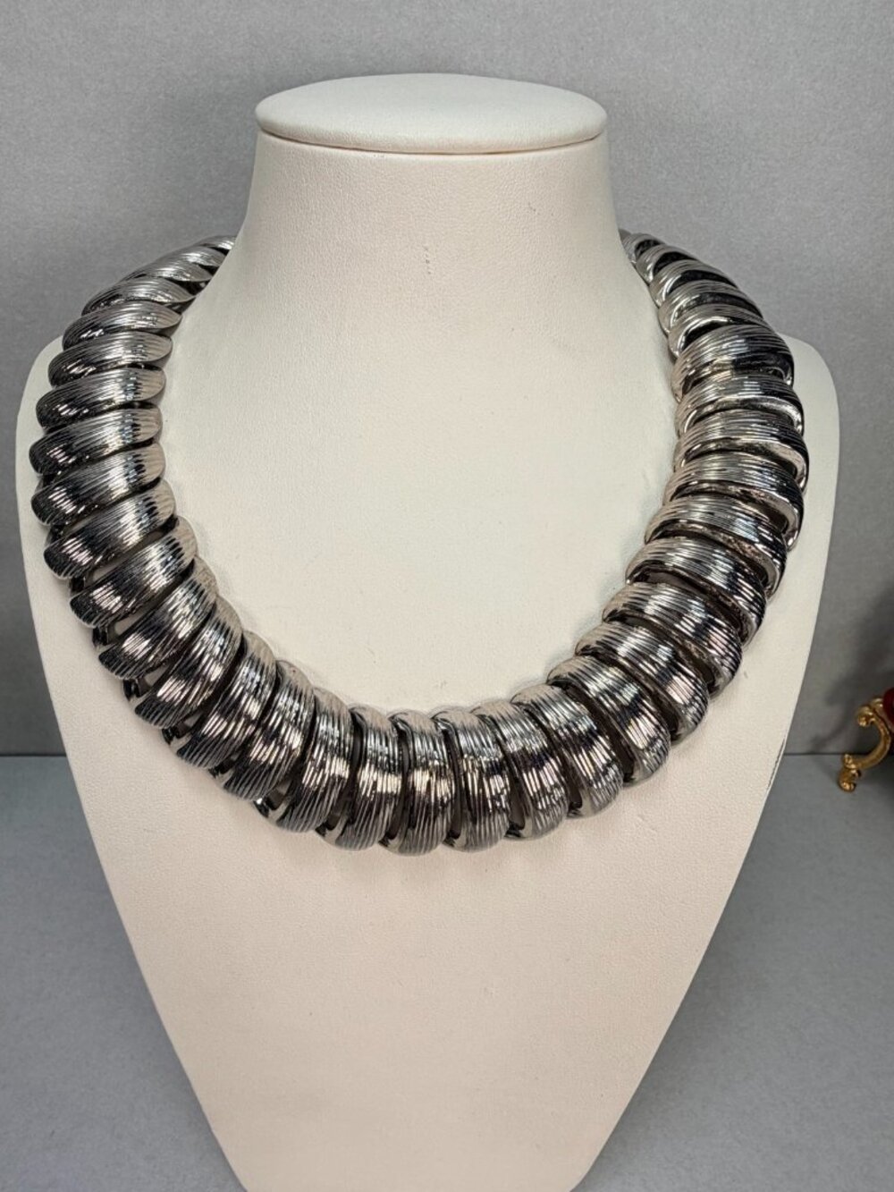 Chunky Silver Tone Multi Link Collar Necklace Modern Statement Bib Chain
